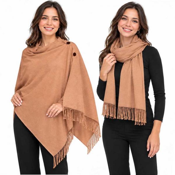 Wholesale 624 - Cashmere Feel Wooden Button Shawls  #06 Salmon with Black Buttons - 