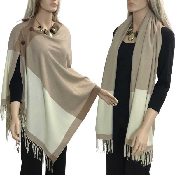 wholesale 624 - Cashmere Feel Button Shawls w/Wooden Buttons TWO TONE TAN-IVORY with Brown Wooden Buttons  - 