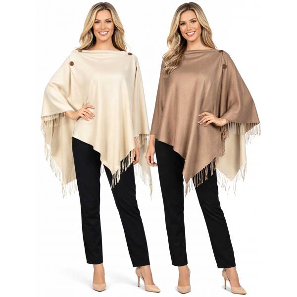 wholesale 624 - Cashmere Feel Wooden Button Shawls  624 - #35 Tan/Nutmeg<br>
Reversible Cashmere Feel<br> Wooden Button Shawl
 - 