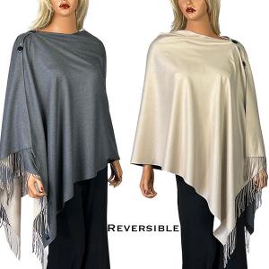 Wholesale  624 - #38 Beige/Grey<br>
Reversible Cashmere Feel<br> Wooden Button Shawl
 - 