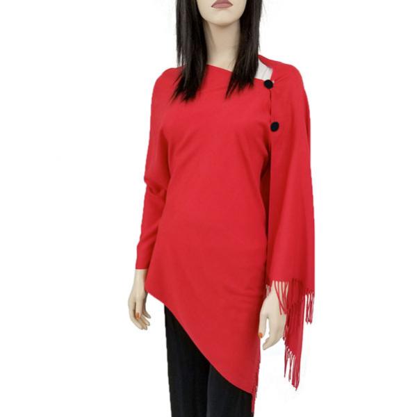 wholesale 624 - Cashmere Feel Wooden Button Shawls  #13 Red with Black Buttons - 