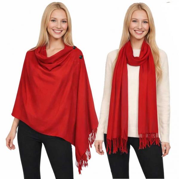 wholesale 624 - Cashmere Feel Wooden Button Shawls  #13 Red with Black Buttons
(MB) - 