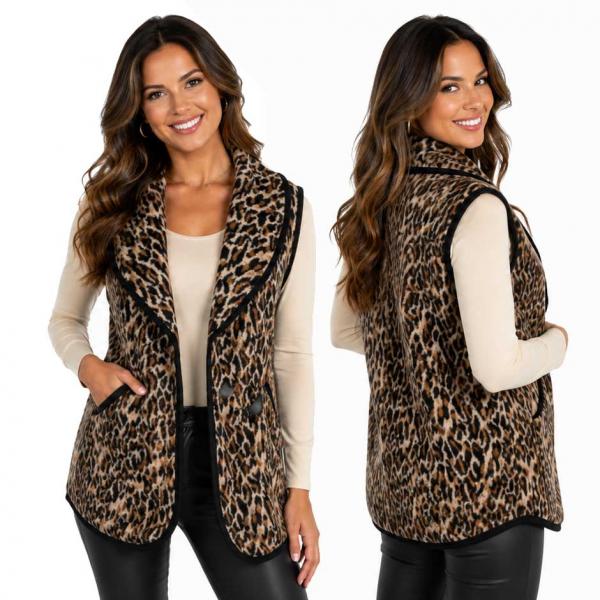 wholesale 9415 - Leopard Print Vest Leopard Print Vest with Toggle Clasp - 