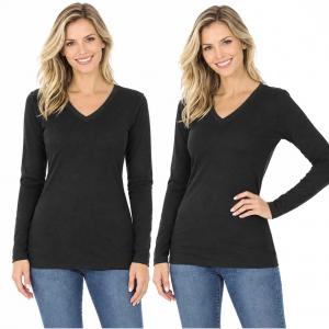 Brushed Fiber - V-Neck Long Sleeve Top 2054 Black  - Small