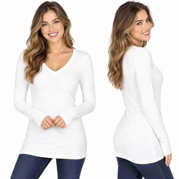 Wholesale Brushed Fiber - V-Neck Long Sleeve Top 2054 Ivory  - Large