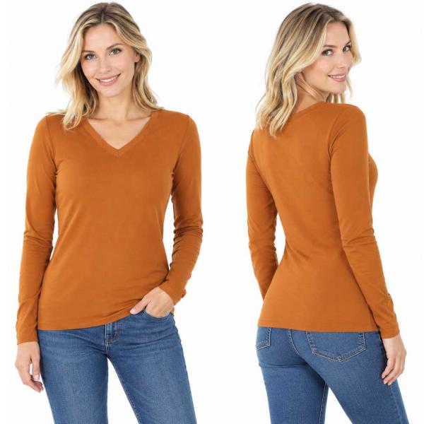 Wholesale Brushed Fiber - V-Neck Long Sleeve Top 2054 Almond  - X-Large