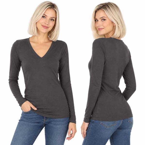 Wholesale Brushed Fiber - V-Neck Long Sleeve Top 2054 Ash Grey - X-Large