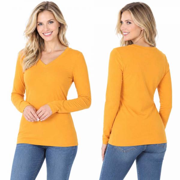 Wholesale Brushed Fiber - V-Neck Long Sleeve Top 2054 Ash Mustard  - X-Large