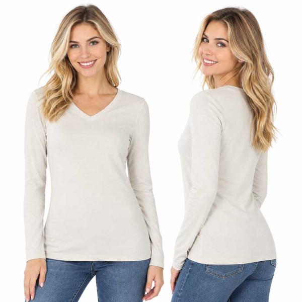 Wholesale Brushed Fiber - V-Neck Long Sleeve Top 2054 Bone  - X-Large
