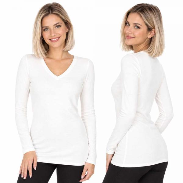 Wholesale Brushed Fiber - V-Neck Long Sleeve Top 2054 Cream  - X-Large