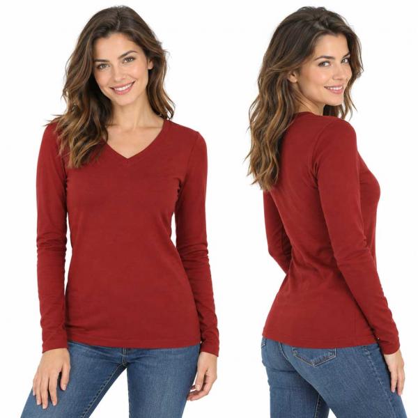 Wholesale Brushed Fiber - V-Neck Long Sleeve Top 2054 Fired Brick - X-Large