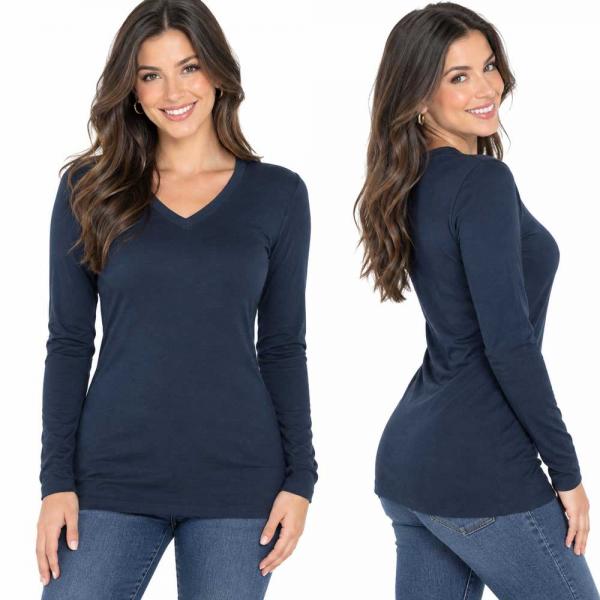Wholesale Brushed Fiber - V-Neck Long Sleeve Top 2054 Midnight Navy  - X-Large