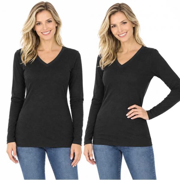 Wholesale Brushed Fiber - V-Neck Long Sleeve Top 2054 Black - 3X