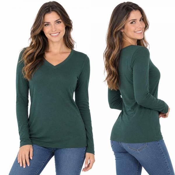 Wholesale Brushed Fiber - V-Neck Long Sleeve Top 2054 Hunter Green  - X-Large