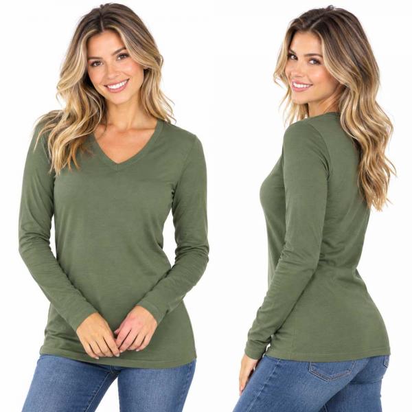 Wholesale Brushed Fiber - V-Neck Long Sleeve Top 2054 Light Olive  - X-Large