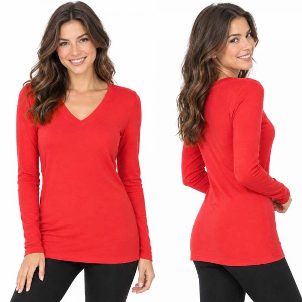 Wholesale Brushed Fiber - V-Neck Long Sleeve Top 2054 Ruby  - Medium