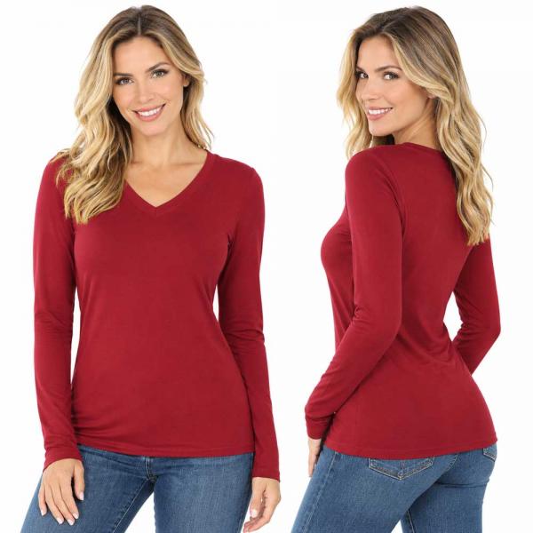 Wholesale Brushed Fiber - V-Neck Long Sleeve Top 2054 Brick - X-Large