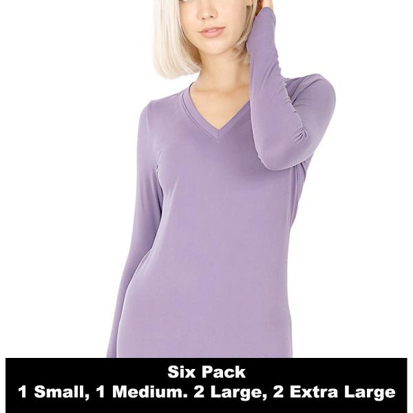 Wholesale Brushed Fiber - V-Neck Long Sleeve Top 2054 2054 - Lilac Grey<br>
(SIX PACK) - S:1,M:1,L:2,XL:2