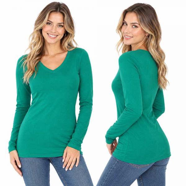 Wholesale Brushed Fiber - V-Neck Long Sleeve Top 2054 Forest Green  - Small