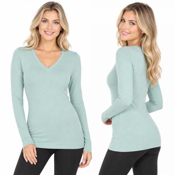 Wholesale Brushed Fiber - V-Neck Long Sleeve Top 2054 Light Green  - Medium