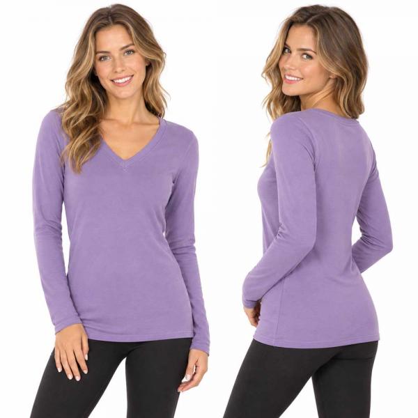 Wholesale Brushed Fiber - V-Neck Long Sleeve Top 2054 Lilac Grey   - Small
