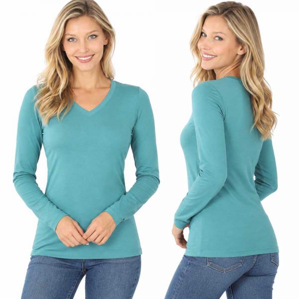 Wholesale Brushed Fiber - V-Neck Long Sleeve Top 2054 Dusty Teal  - Medium