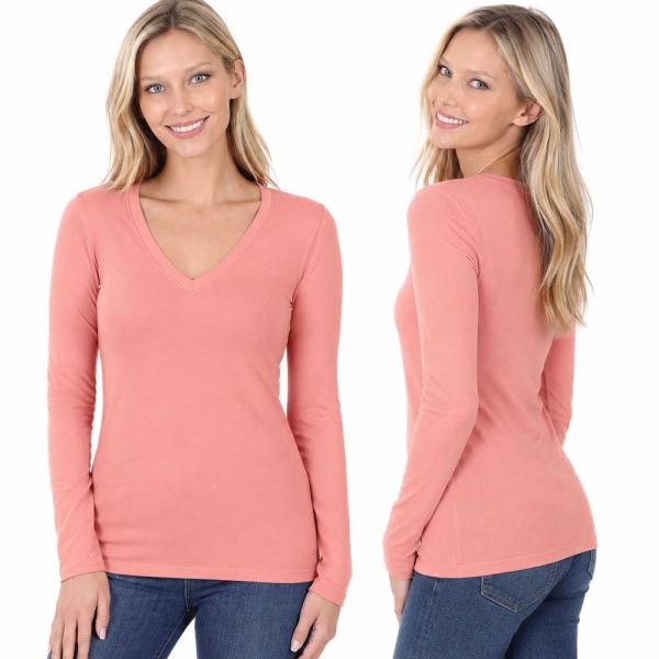 Wholesale Brushed Fiber - V-Neck Long Sleeve Top 2054 Dusty Rose - 1X