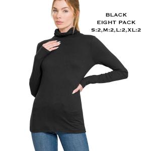 Wholesale Brushed Fiber - Ruched Turtleneck Long Sleeve 2055 Black (EIGHT PACK) <br>
S:2,M:2,L:2,XL:2 - 
