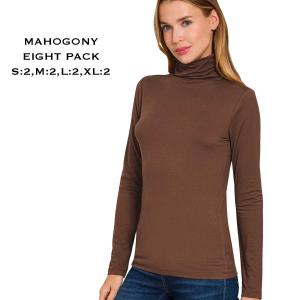 Wholesale Brushed Fiber - Ruched Turtleneck Long Sleeve 2055 Mahogony (EIGHT PACK) <br>
S:2,M:2,L:2,XL:2 - 
