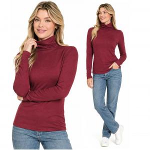 Brushed Fiber - Ruched Turtleneck Long Sleeve 2055 Cabernet - Small