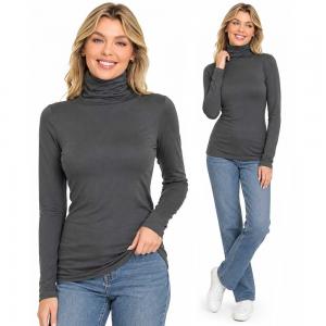Brushed Fiber - Ruched Turtleneck Long Sleeve 2055 Dark Grey - X-Large