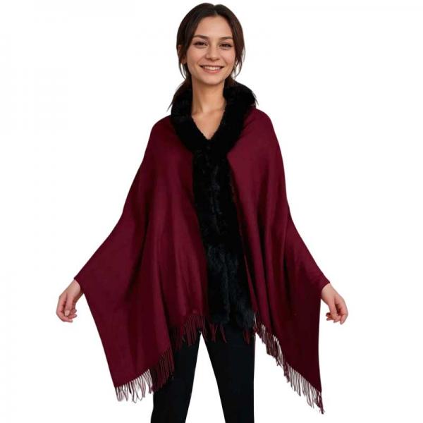 Wholesale LC02/T - Faux Rabbit Fur Trim Gloves LC1R Burgundy with Black Fur - 