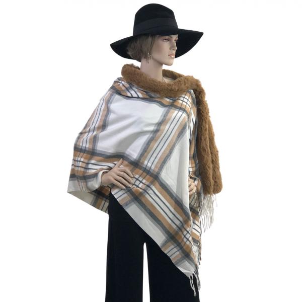 wholesale LC1R - Faux Rabbit Trim Shawls LC1R Plaid with Camel Fur #30 out of stock - 