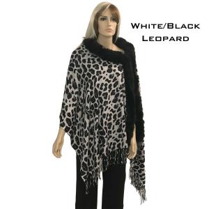 LC1R - Faux Rabbit Trim Shawls LC1R WHITE/BLACK LEOPARD with Black Fur - 