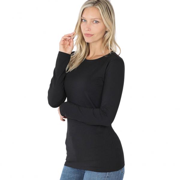 wholesale 2053 - Round Neck Long Sleeve Tops Black Brushed Fiber - Round Neck Long Sleeve 2053 - Large