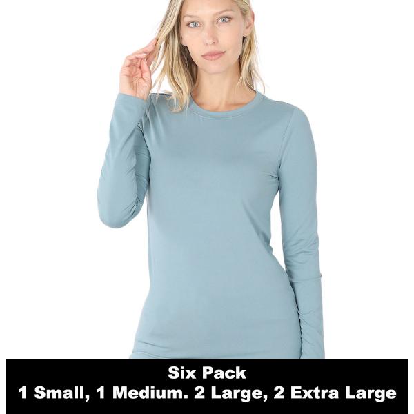 wholesale 2053 - Round Neck Long Sleeve Tops  BLUE GREY SIX PACK Round Neck Long Sleeve 2053 1S/1M/2L/2XL - 1 Small 1 Medium 2 Large 2 Extra Large