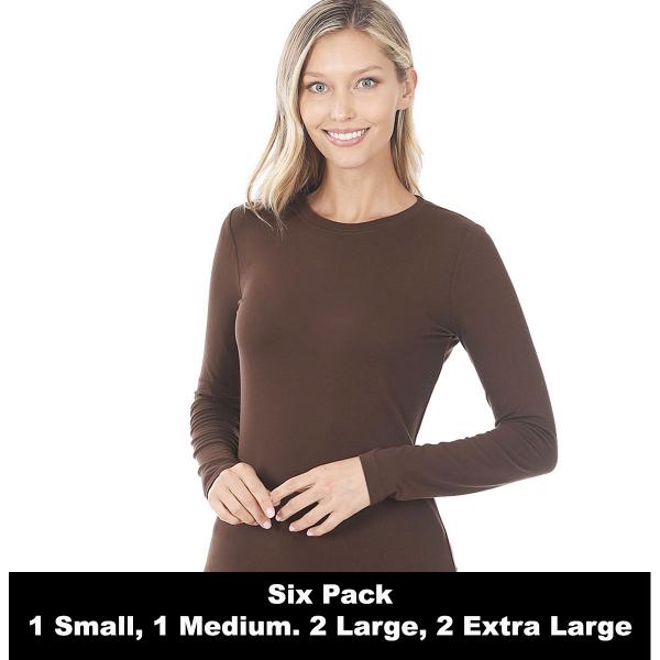 wholesale 2053 - Round Neck Long Sleeve Tops  BROWN SIX PACK Round Neck Long Sleeve 2053 1S/1M/2L/2XL - 1 Small 1 Medium 2 Large 2 Extra Large