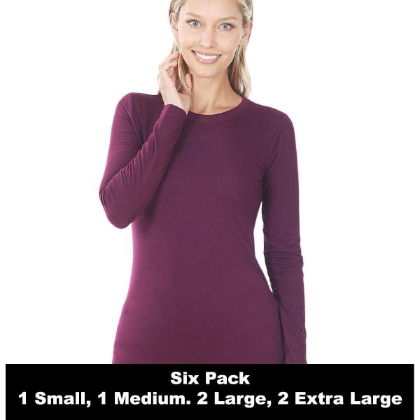 wholesale 2053 - Round Neck Long Sleeve Tops  DARK PLUM SIX PACK Round Neck Long Sleeve 2053 1S/1M/2L/2XL - 1 Small 1 Medium 2 Large 2 Extra Large