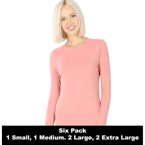 wholesale 2053 - Round Neck Long Sleeve Tops 2053 -  Dusty Rose - Six Pack  - S:1,M:1,L:2,XL:2