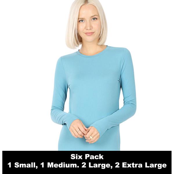 wholesale 2053 - Round Neck Long Sleeve Tops 2053 - Dusty Teal - Six Pack  - S:1,M:1,L:2,XL:2