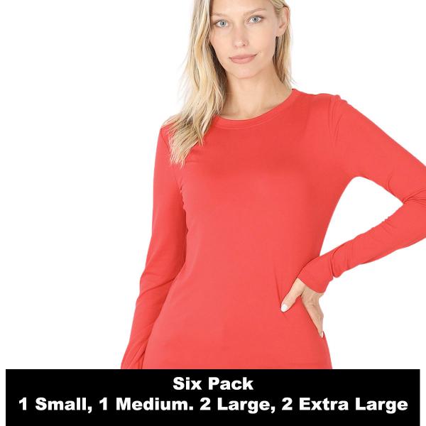 wholesale 2053 - Round Neck Long Sleeve Tops 2053 - Ruby - Six Pack  - S:1,M:1,L:2,XL:2