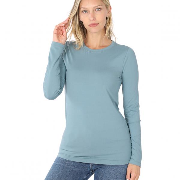 wholesale 2053 - Round Neck Long Sleeve Tops BLUE GREY Brushed Fiber - Round Neck Long Sleeve 2053 - Small