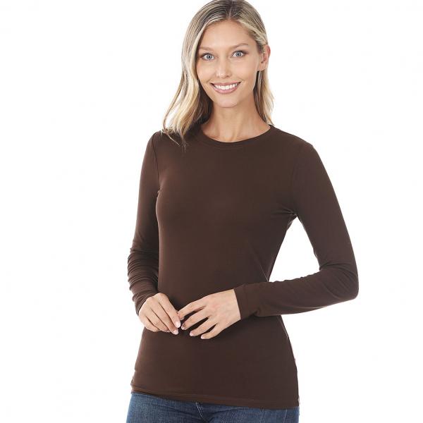 wholesale 2053 - Round Neck Long Sleeve Tops BROWN Brushed Fiber - Round Neck Long Sleeve 2053 - Large