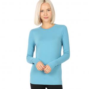 2053 - Round Neck Long Sleeve Tops DUSTY TEAL Brushed Fiber - Round Neck Long Sleeve 2053 - X-Large