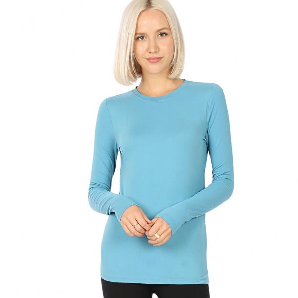 wholesale 2053 - Round Neck Long Sleeve Tops DUSTY TEAL Brushed Fiber - Round Neck Long Sleeve 2053 - X-Large