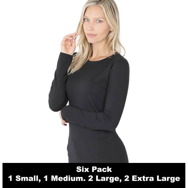 wholesale 2053 - Round Neck Long Sleeve Tops  BLACK SIX PACK Round Neck Long Sleeve 2053 1S/1M/2L/2XL - 1 Small 1 Medium 2 Large 2 Extra Large