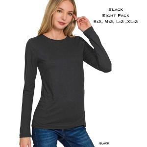 Wholesale 2053 - Round Neck Long Sleeve Tops Black (EIGHT PACK)  - Eight Pack S:2, M:2, L:2, XL:2