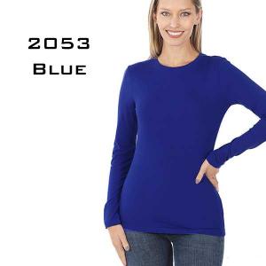 2053 - Round Neck Long Sleeve Tops Blue Brushed Fiber - Round Neck Long Sleeve 2053 - Large