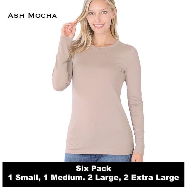 wholesale 2053 - Round Neck Long Sleeve Tops  Ash Mocha SIX PACK Round Neck Long Sleeve 2053 1S/1M/2L/2XL - 1 Small 1 Medium 2 Large 2 Extra Large