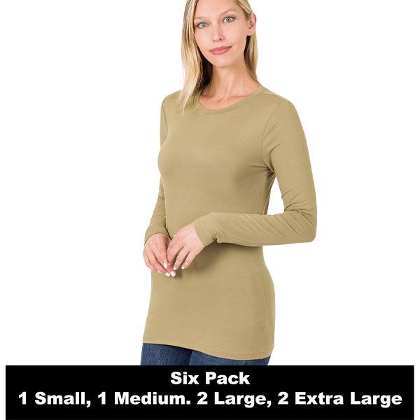wholesale 2053 - Round Neck Long Sleeve Tops 2053 - Khaki - Six Pack - S:1,M:1,L:2,XL:2
